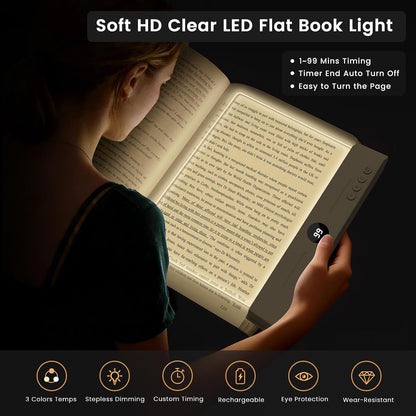 easuntec Book Light, Rechargeable Reading Light with Eye Protection - 3 Color Temps Timer Dimmable, Book Lights for Reading at Night, Flat Book Lights Gifts for Book Lovers Students Readers (Black)