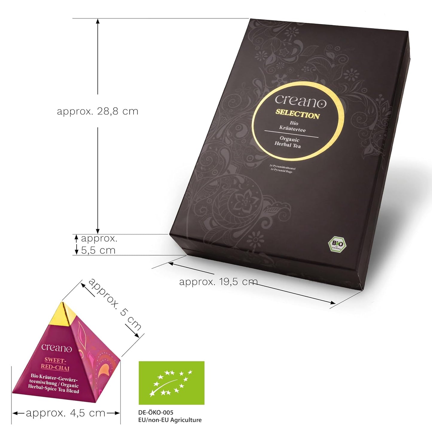 Creano Organic Herbal Tea Sampler Gift Set - Tea Gift Box - 27 Organic Tea Bags in 9 Different Varieties 54 g