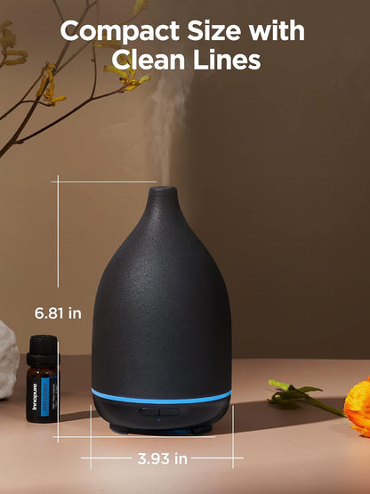 InnoGear Oil Diffuser, 300ML Ceramic Diffuser for Essential Oils Handcrafted Aromatherapy Diffuser Ultrasonic Cool Mist Humidifier with 4 Timers Waterless Auto Off for Room Office, White