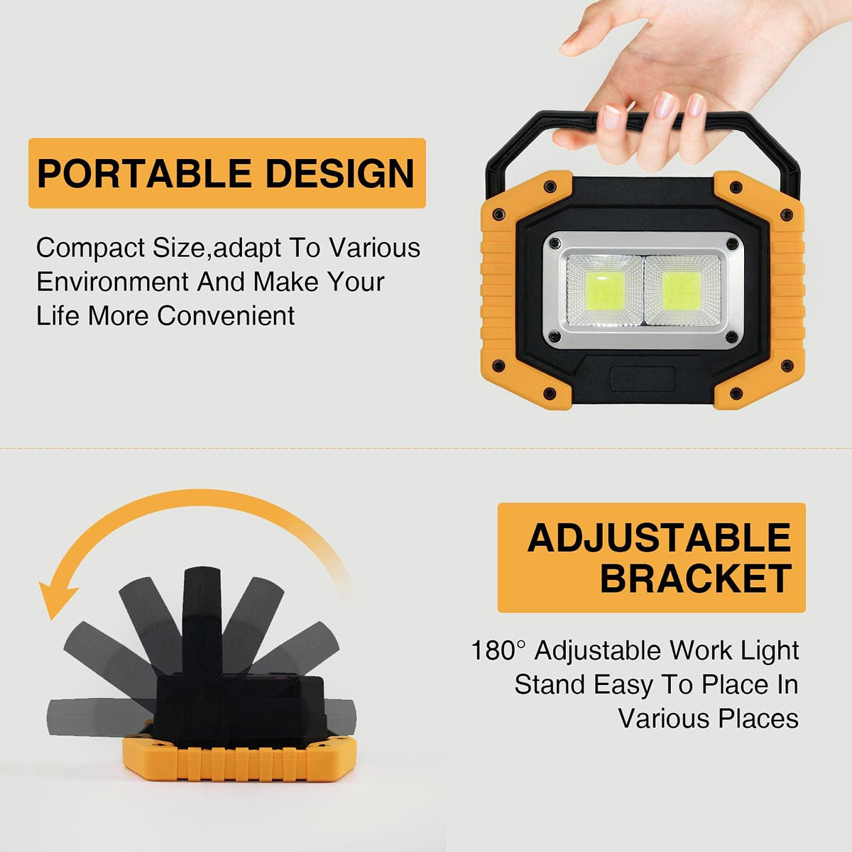 Tekstap LED Work Light Rechargeable, 30W 2000LM Portable Waterproof Rechargeable Work Lights with Stand, Battery Powered COB Flood Lights for Power Ouage Emergency Outdoor Camping Garage