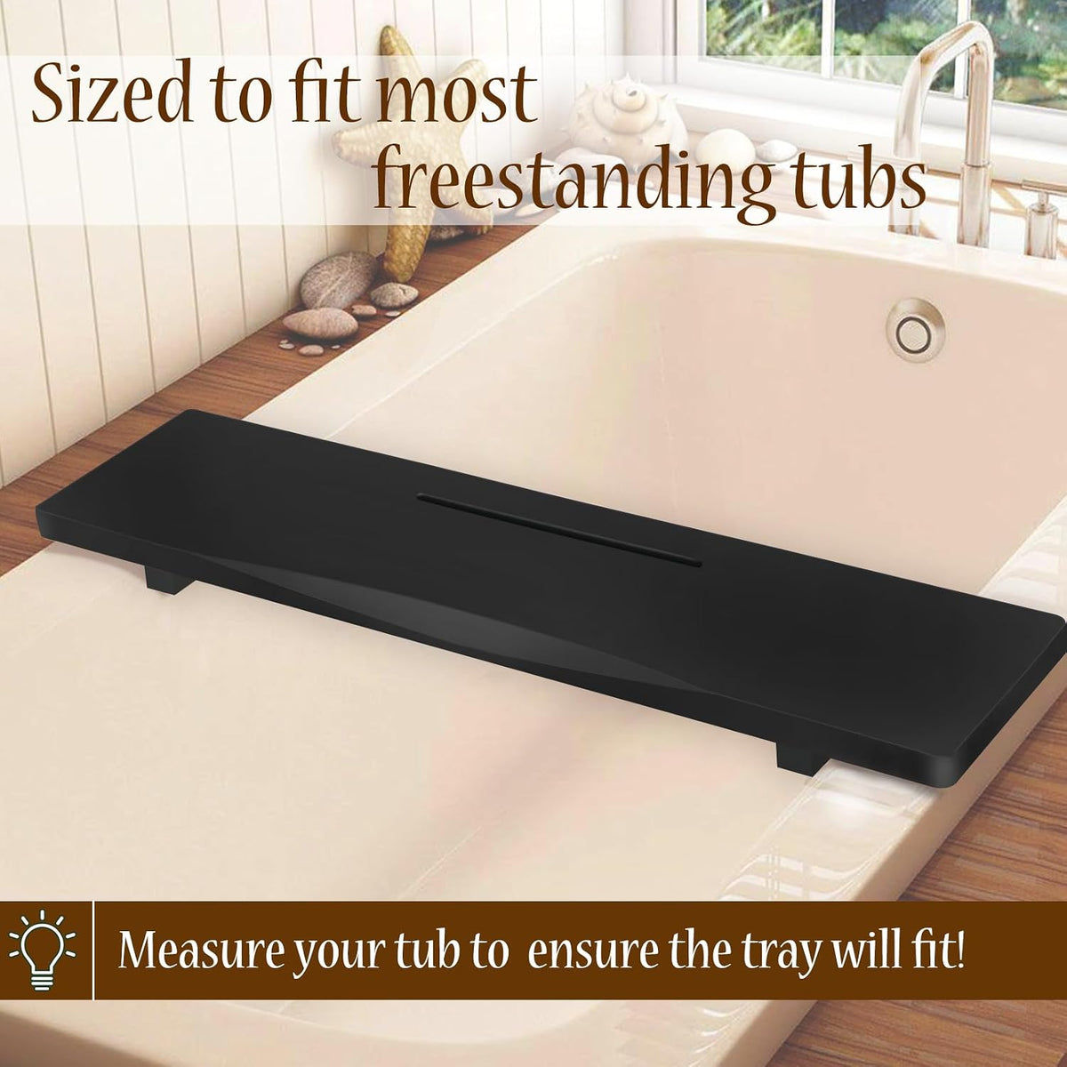 1.2IN Thickened Board Acacia Wood Bathtub Tray Caddy for Freestanding Tub