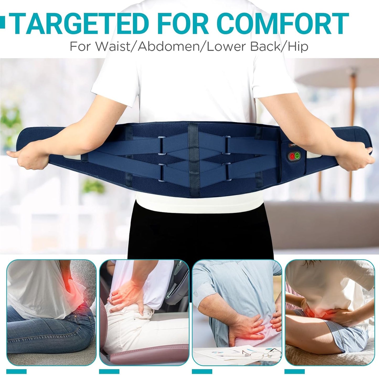 Comfytemp Cordless Heating Pad with Massager for Back, Birthday Gifts for Women Men, FSA Eligible HSA Portable Lower Back Massager Rechargeable Wireless Electric, Mom Dad Seniors 3 Heat 30mins Off
