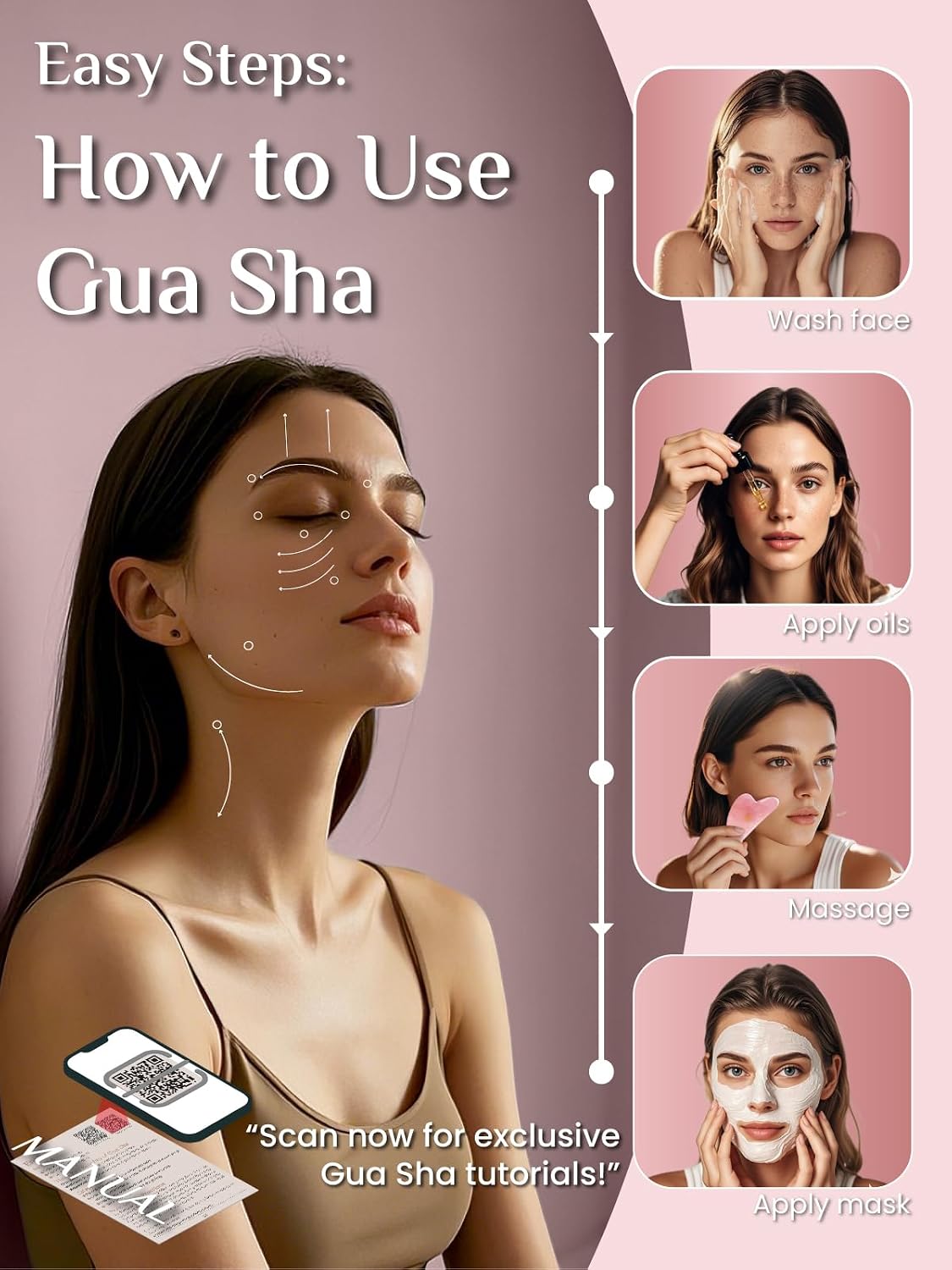 Rena Chris Gua Sha Facial Tools, Stainless Steel Guasha Tool for Acupuncture, Manual Massage Tool for Jawline Sculpting and Puffiness Reducing, Gua Sha Facial Massage Tool, Skin-Care Gift (Silver)