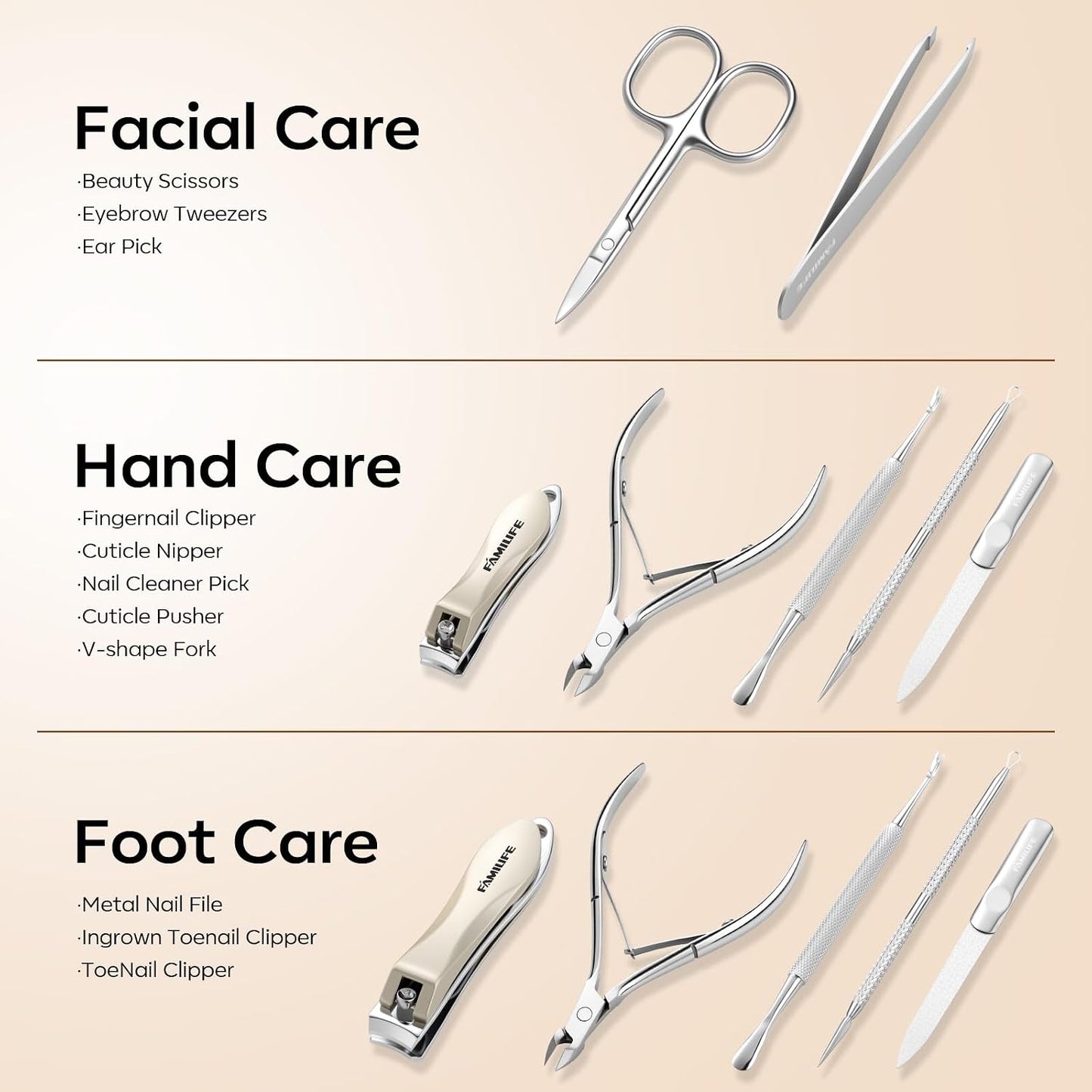 FAMILIFE Gifts for Women, Manicure Set Professional Manicure Kit 11 in 1 Nail Kit Nail Clippers Tools Stainless Steel with Rose Gold Leather Case Travel Sets