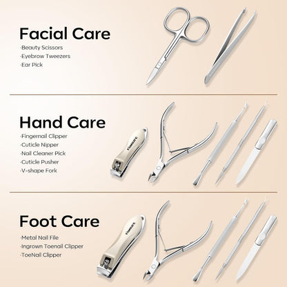 FAMILIFE Gifts for Women, Manicure Set Professional Manicure Kit 11 in 1 Nail Kit Nail Clippers Tools Stainless Steel with Rose Gold Leather Case Travel Sets