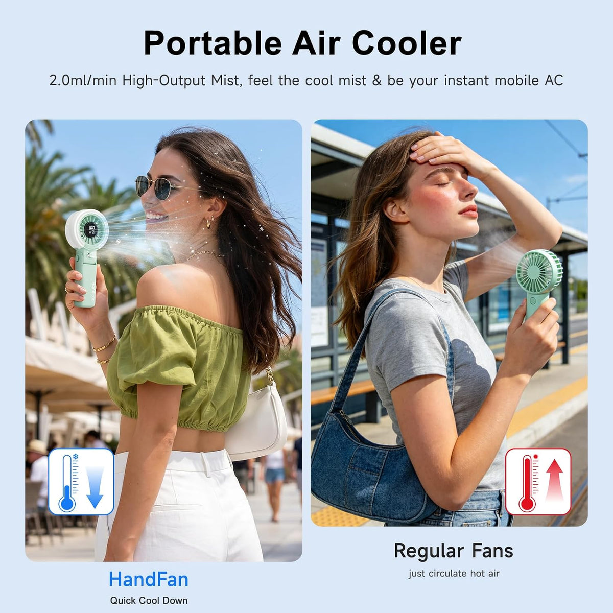 HandFan 4000mAh Handheld Turbo Misting Fan, 100 levels Adjustable High Speed Mister Fan, Portable Spray Water Mist Fans, Foldable Mini Hand Fans for Summer Beach Travel Concerts Disney(Royal Blue)