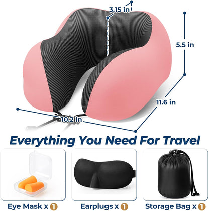 ExploreBliss Travel Pillow, Travel Pillows for Sleeping Airplane, Neck Pillow Airplane, Memory Foam Neck Pillow Set with Eye Mask, Earplugs and Storage Bag -Grey