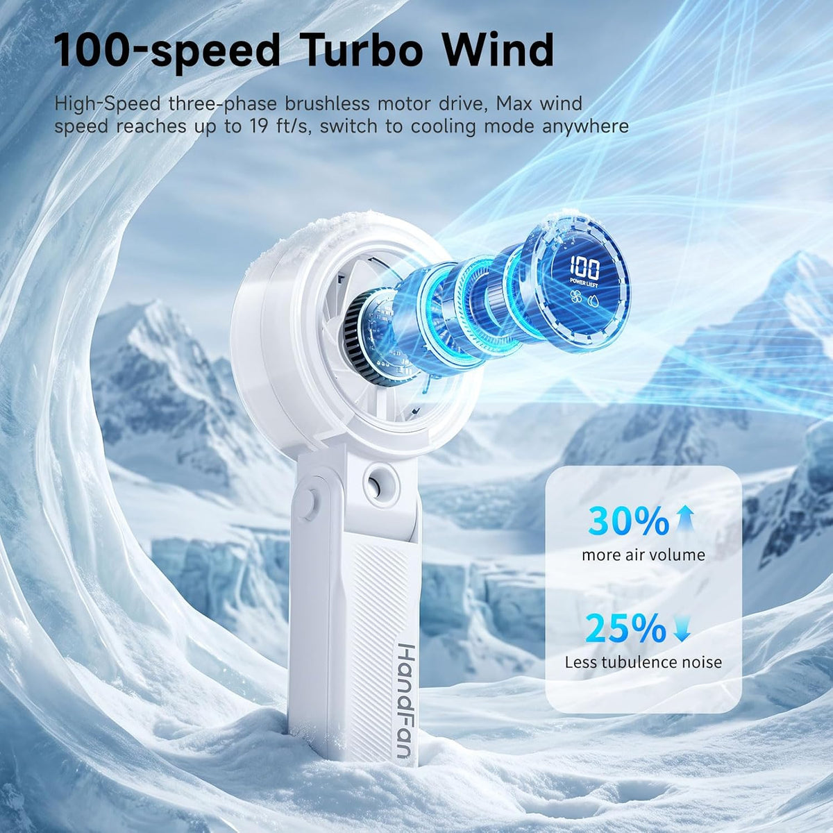 HandFan 4000mAh Handheld Turbo Misting Fan, 100 levels Adjustable High Speed Mister Fan, Portable Spray Water Mist Fans, Foldable Mini Hand Fans for Summer Beach Travel Concerts Disney(Royal Blue)