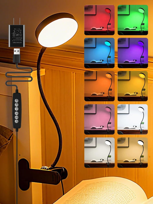 Clip on Light,10 RGB Colors+10 Brightness Small Desk Lamp with Clamp Light