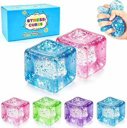 Square Squishy Squeeze Fidget Toys: Stress Relief Toys for Men Super Soft Slow Rising Cube - Sensory Desk Toys for Office Stress, Anxiety Relief & Focus - Cool Birthday Party Favors for Teens & Adults
