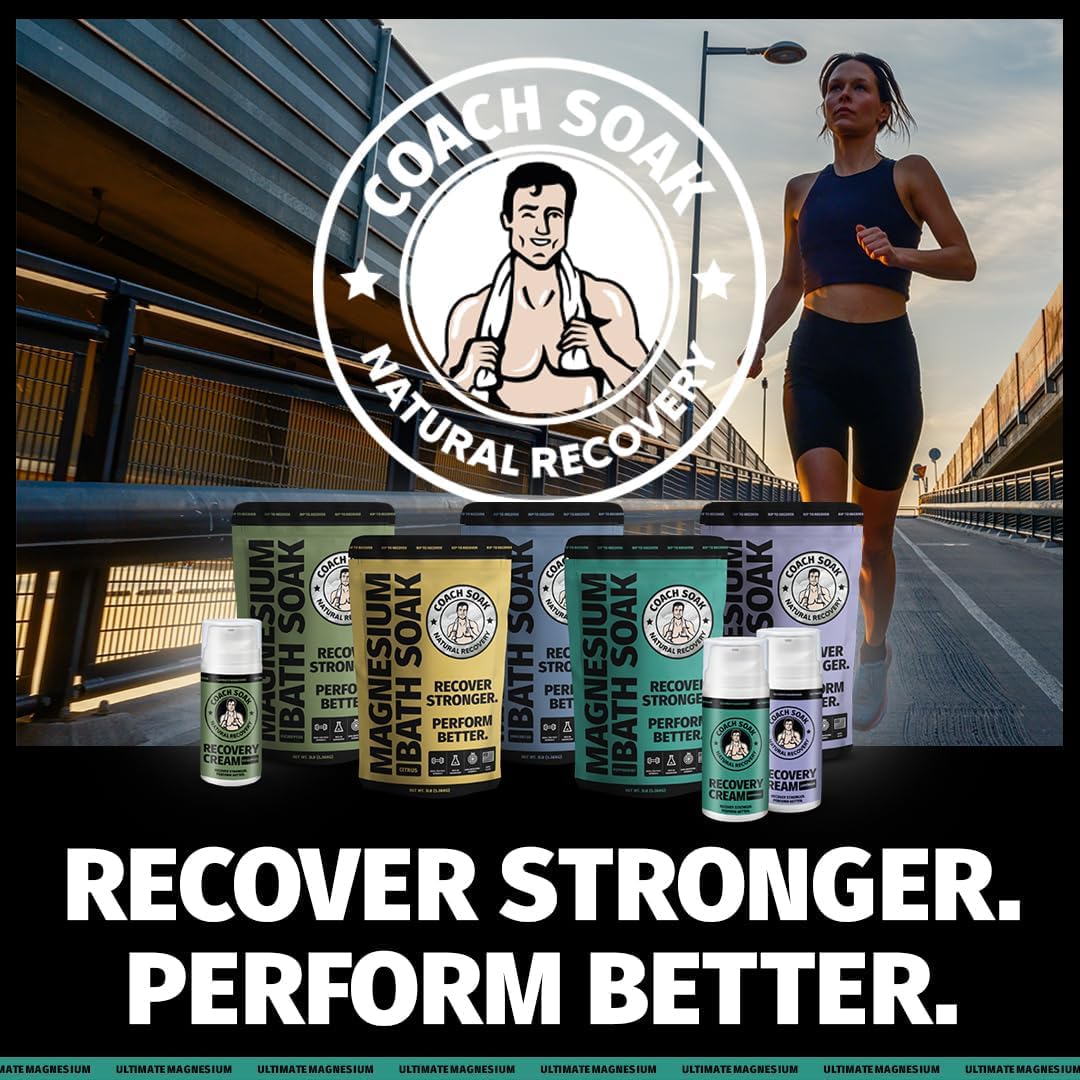 Coach Soak Recovery Bath Soak - Alternative to Epsom Salt Bath Soak - Fast-Absorbing Pure Magnesium Flakes & Dead Sea Salt with 21 Minerals, Bath Salts & Essential Oils - 3 lb, Calming Lavender