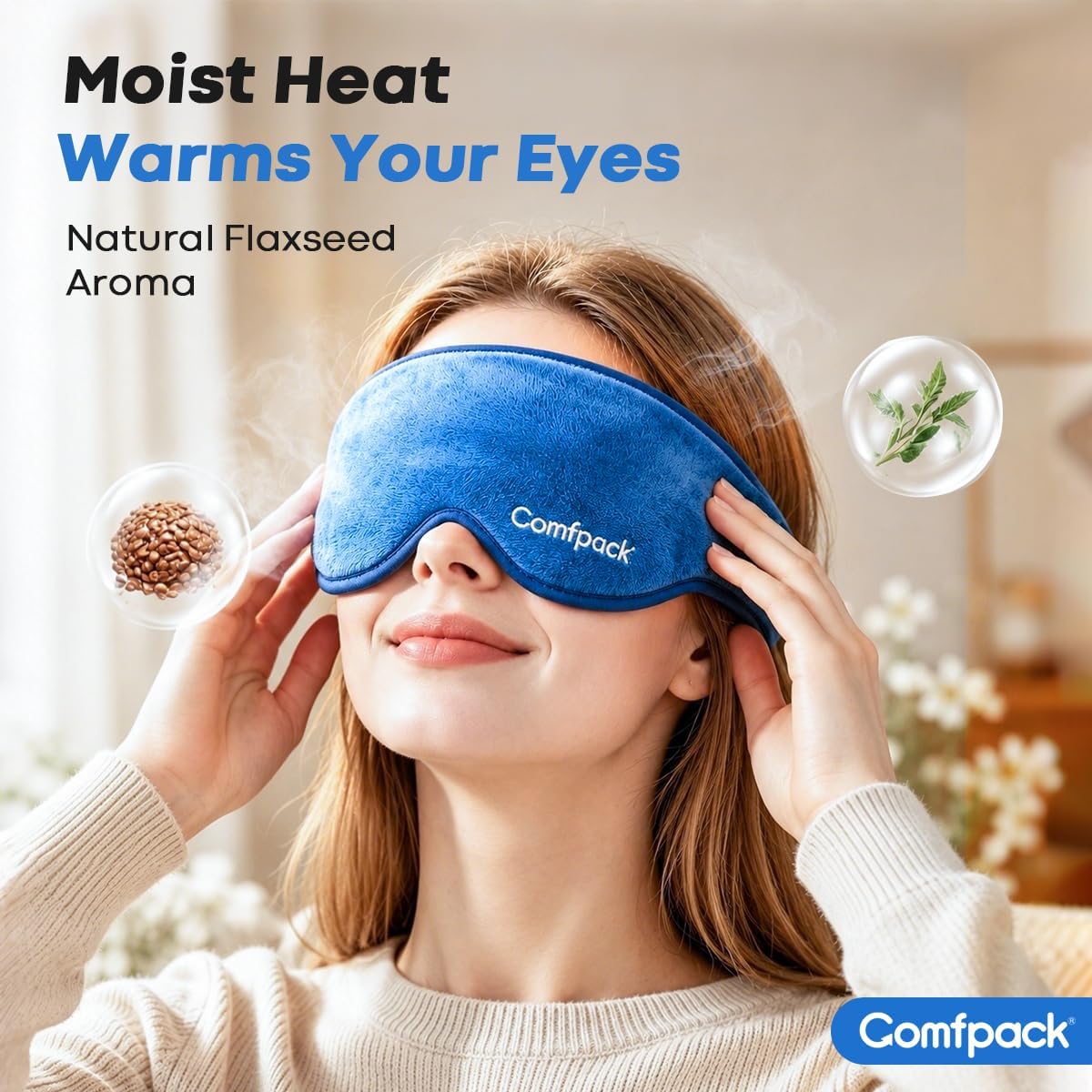 Comfpack Warm Compress for Eyes - Removable Microwavable Eye Mask with Moist Heat for Dry Eyes, Blepharitis & MGD, Chalazion, Remove Styes, Sinus Relief, Eye Heating Pad, Gift for Women Men