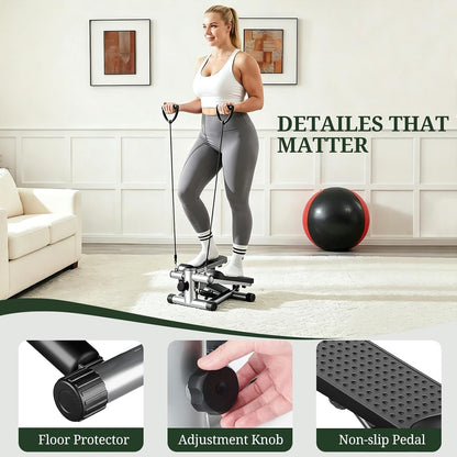 Compact Mini Stair Stepper with Resistance Bands for Home Fitness, 300 LBS