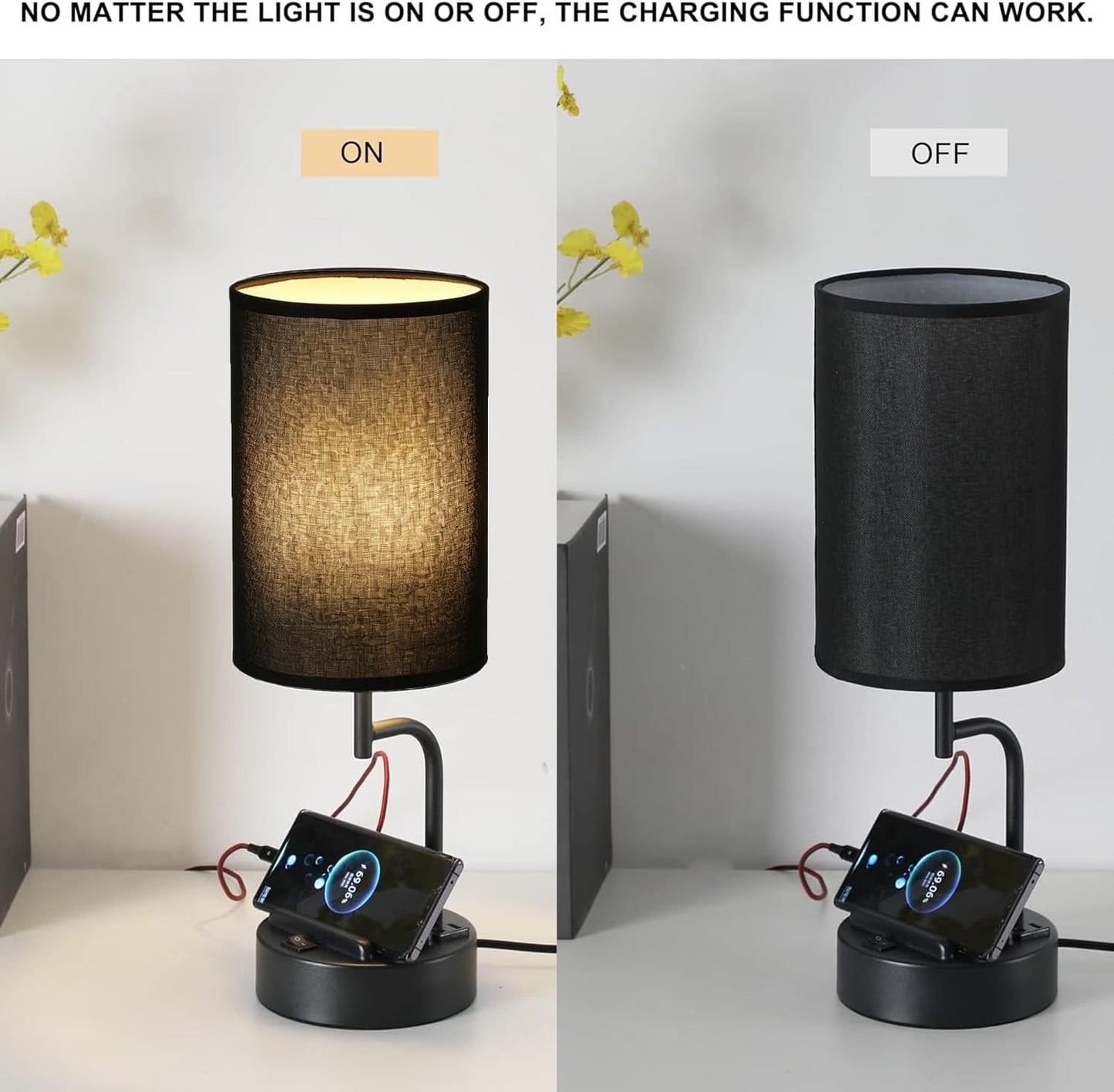 Dreamholder Table Lamp with 3 USB Charging Ports, Modern Desk Lamp with AC Outlet and Phone Stands, Perfect Bedside Lamp for Bedroom, Living Room, Office (Pack of 2), Cream