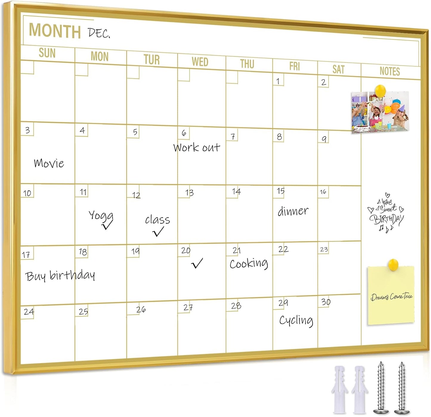 Gold Weekly Dry Erase Board for Wall,12"x16",Gold Metal Frame Weekly Planner Whiteboard for to Do List, Memo, School, Home, Office, Kitchen-GZ