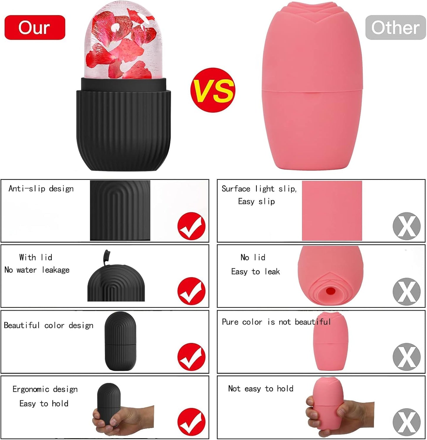 XHJRI Ice Cube Roller Massager for Face, Eyes and Neck Naturally Conditioning and Skin Care,De-Puff Eye Bags,Reduce Migraine Pain,Reusable Massage Silicone Ice Mold (Pink)