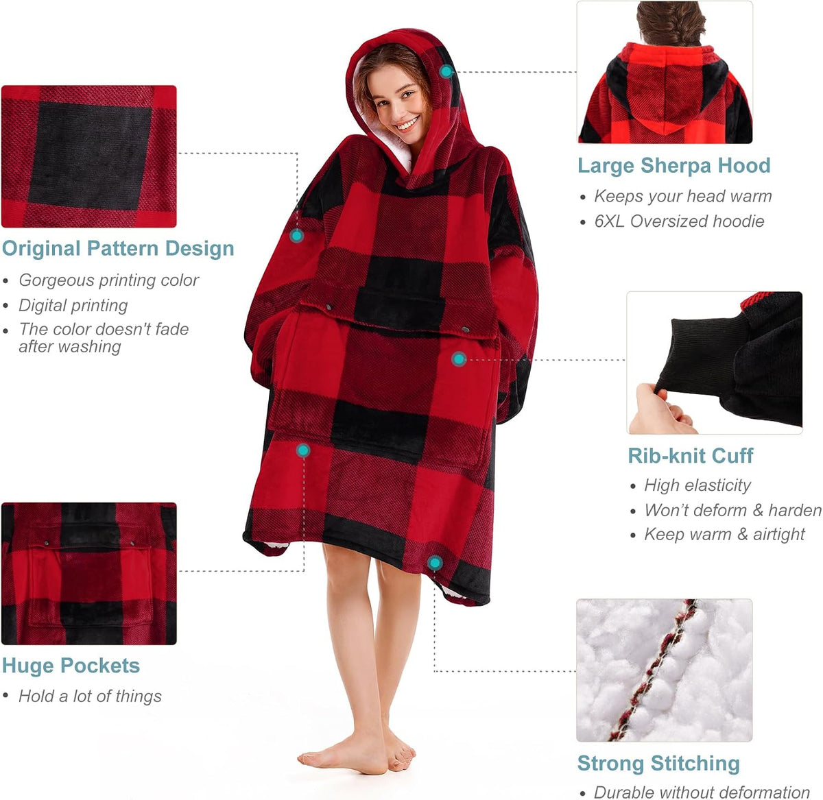 Narecte Cozy Oversized Hoodie Blanket Wearable Blanket for Adults