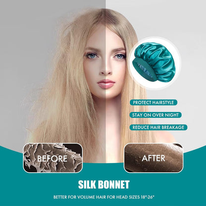 Satin Silk Bonnet for Sleeping, Double Layer Silk Sleep Cap for Men & Women, Soft Satin Lined Bonnet for Curly Hair