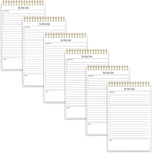 Better Office Products To Do List Mini Notepads, 5.5" x 8.5", Planning Note Pads, 50 Sheets Per Pad, Double Wire Spiral, Daily Agenda Productivity Checklist Organizer (6 Pack)