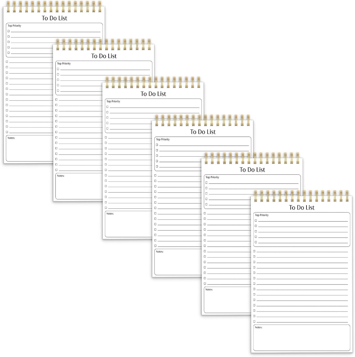Better Office Products To Do List Mini Notepads, 5.5" x 8.5", Planning Note Pads, 50 Sheets Per Pad, Double Wire Spiral, Daily Agenda Productivity Checklist Organizer (6 Pack)