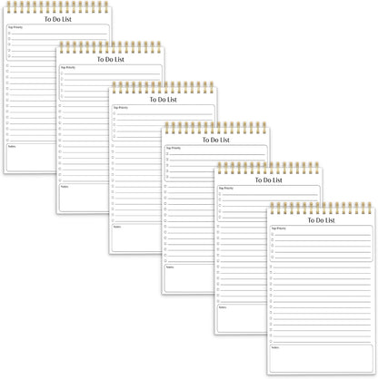 Better Office Products To Do List Mini Notepads, 5.5" x 8.5", Planning Note Pads, 50 Sheets Per Pad, Double Wire Spiral, Daily Agenda Productivity Checklist Organizer (6 Pack)