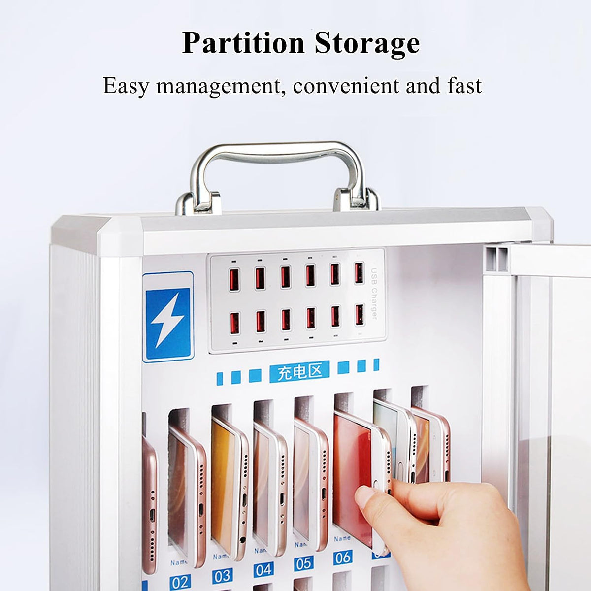 Cell Phone Charging Stations Phone Storage Cabinet Portable Mobile Phone Charging Cabinet W/USB Charging Ports & Handle, Wall-Mounted Rechargeable Cell Mobile Phone Storage Box Com(12 Slots)