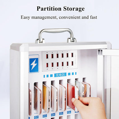 Cell Phone Charging Stations Phone Storage Cabinet Portable Mobile Phone Charging Cabinet W/USB Charging Ports & Handle, Wall-Mounted Rechargeable Cell Mobile Phone Storage Box Com(12 Slots)