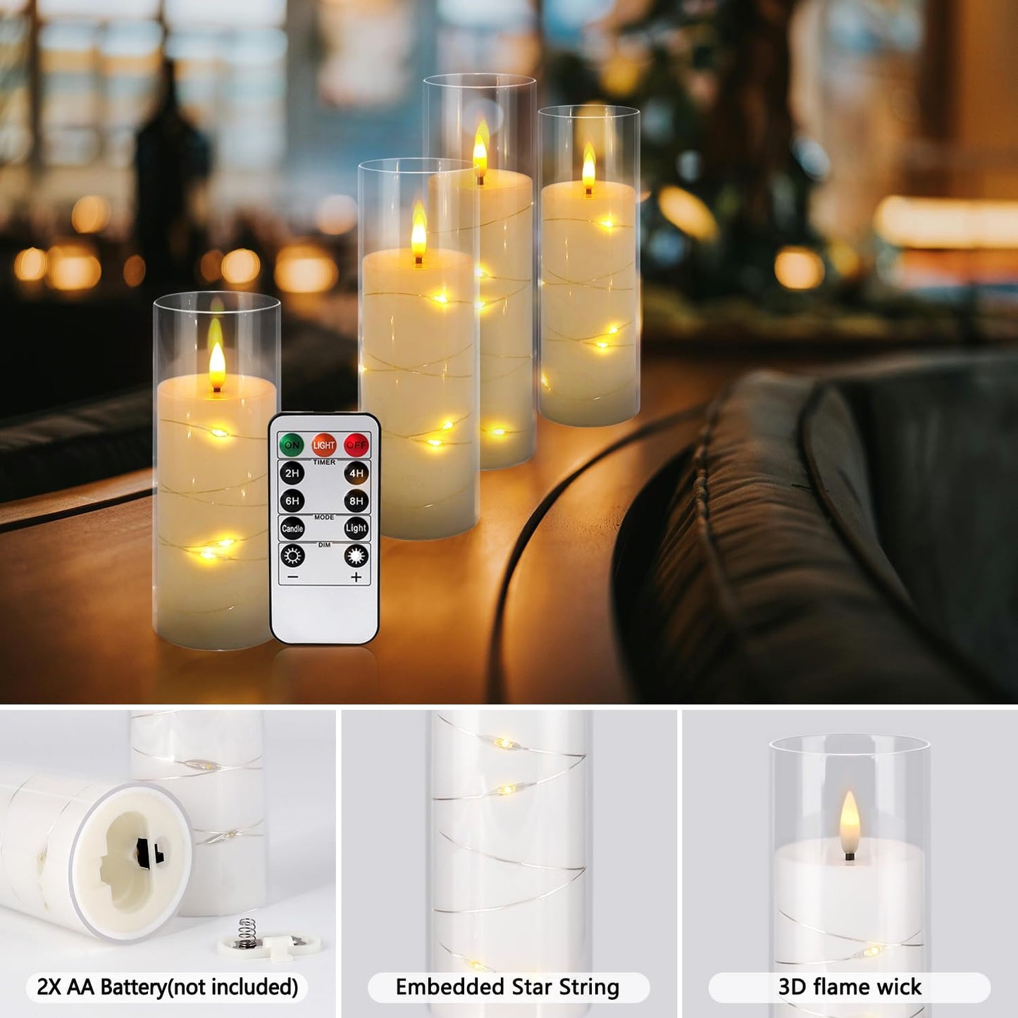 YOROXRG Set of 24 Waterproof Outdoor Flameless Candles, LED Candles with 4 Remote and Timer,(H 4" 5" 6" x D 2.2"),for Halloween Wedding Festiv