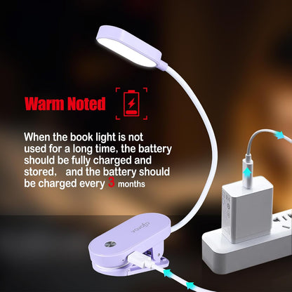 VAVOFO Rechargeable Book Light, 14 LEDs Eye Care Clip On Amber Reading Light for Bookworms Reading in Bed with 9 Colors 9 Brightness (White-Blue)