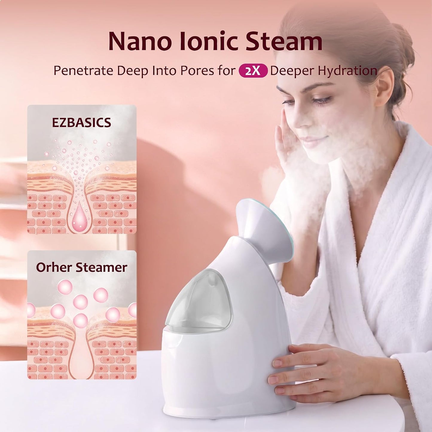 EZBASICS Facial Steamer - Professional Nano Ionic Face Steamer for Facial Deep Cleaning, Warm Mist Humidifier for Home Spa, Unclogs Pores Sinus, Bonus 5 Piece Stainless Steel Skin Kit (Blue)