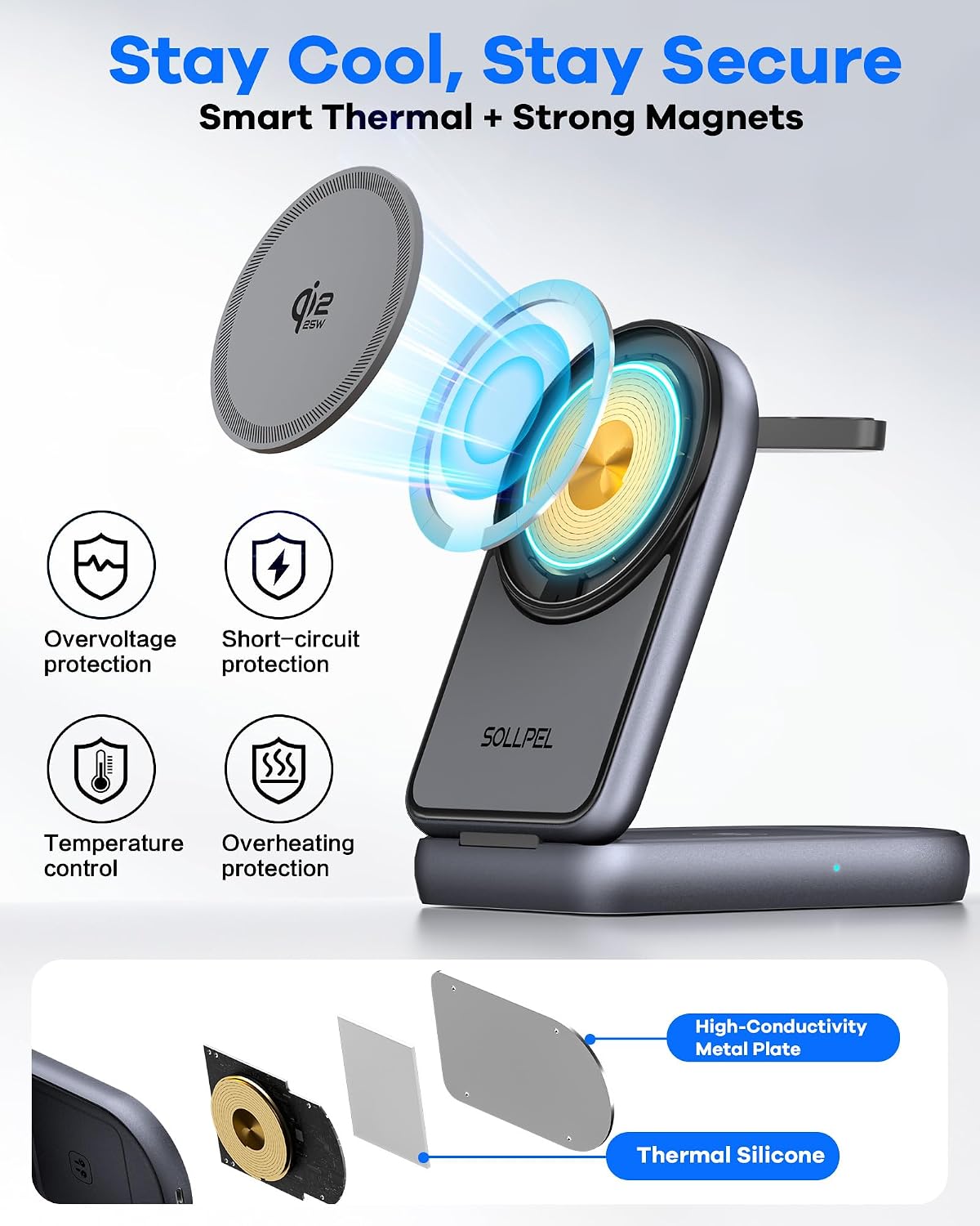 25W 3-in-1 Wireless Charging Station, Foldable MagSafe Charger