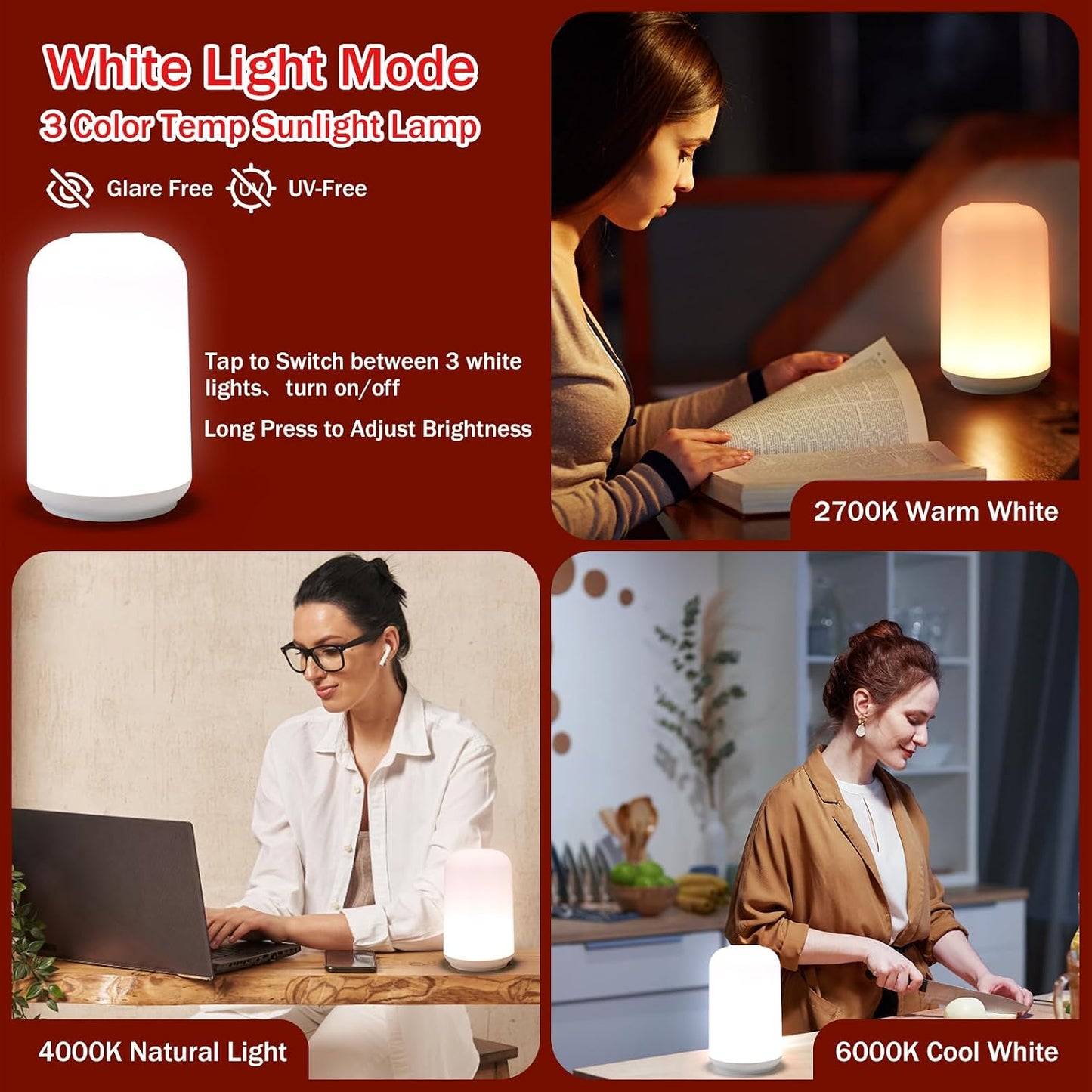 670nm Red Light Night Light for Sleep with Timer, Rechargeable, Dimmable, Sleep Aid Lamp Blue Light Blocking for Improve Sleep, Deep Relaxation, Meditation, Yoga