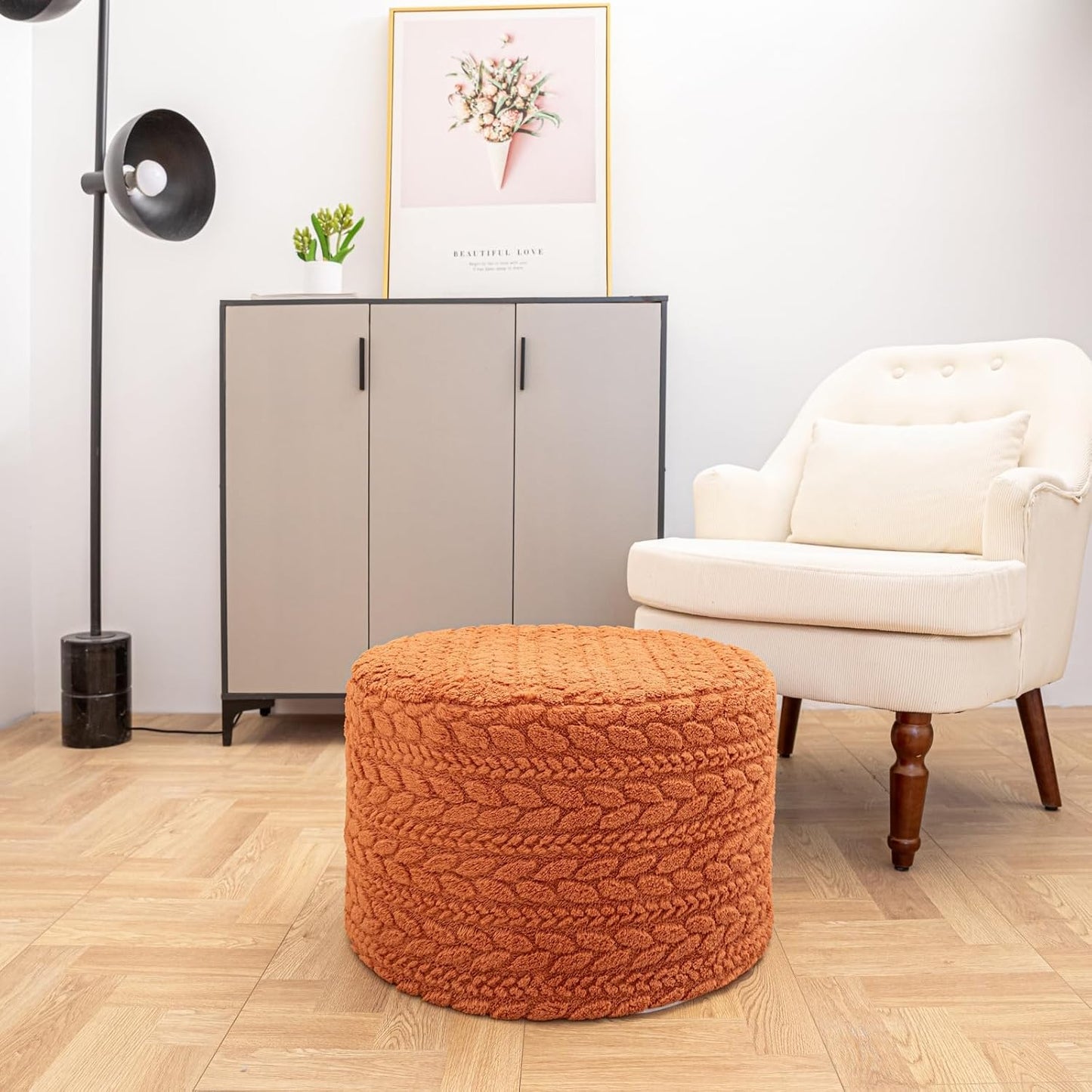 Round Pouf Ottoman Foot Stool 20x14In Ottoman Footrest for Couch Sofa Green