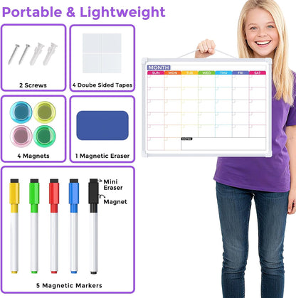 MaxGear Weekly Calendar Dry Erase Board, 16" x 12" Double-Sided Whiteboard | Double-Sided Design, Portable Weekly Planner, Magnetic Surface, 5 Markers & 4 Magnets, Hanging for Drawing, Memo, to Do List