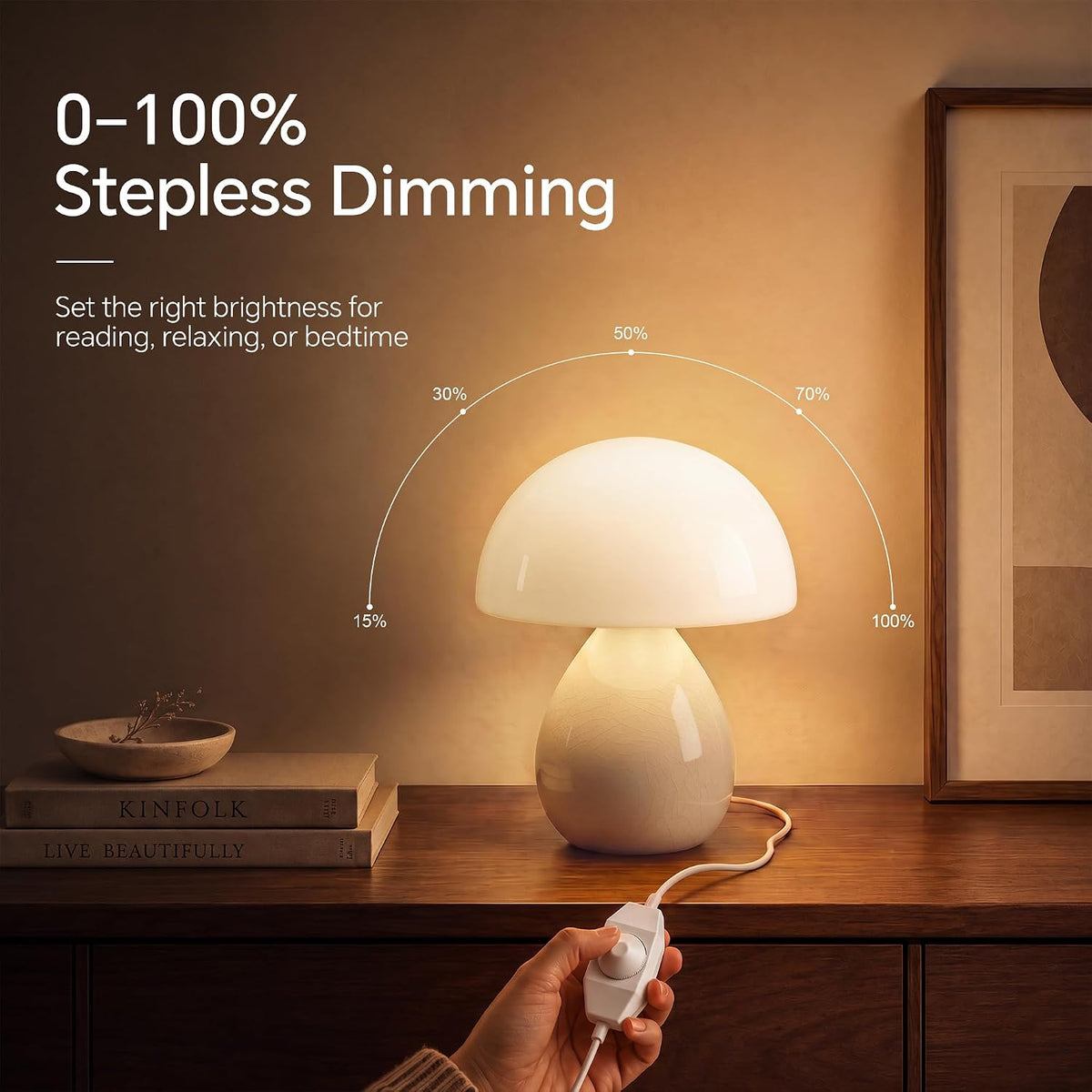 Dawnwake Mushroom Lamp Table Lamp for Bedroom-Small Desk Table Lamps,White