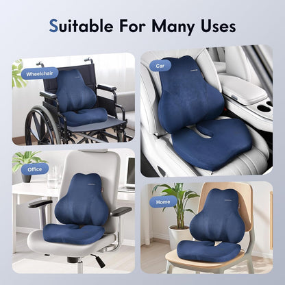 Coverado Car Lumbar Support Pillow and Car Neck Pillow Kit, Ergonomic Design Car Headrest Pillow for Driving, Relax Back Head Muscles Relieve Driving Fatigue, Breathable & Removable Cover, Gray