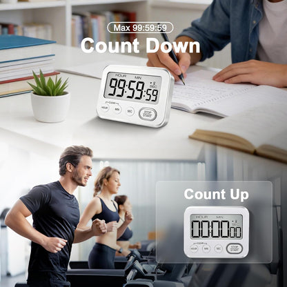 Digital Kitchen Timer Magnetic Loud Alarm, Large LCD Screen Silent/Beeping Multi-Function for Teachers Classroom Kids, Black