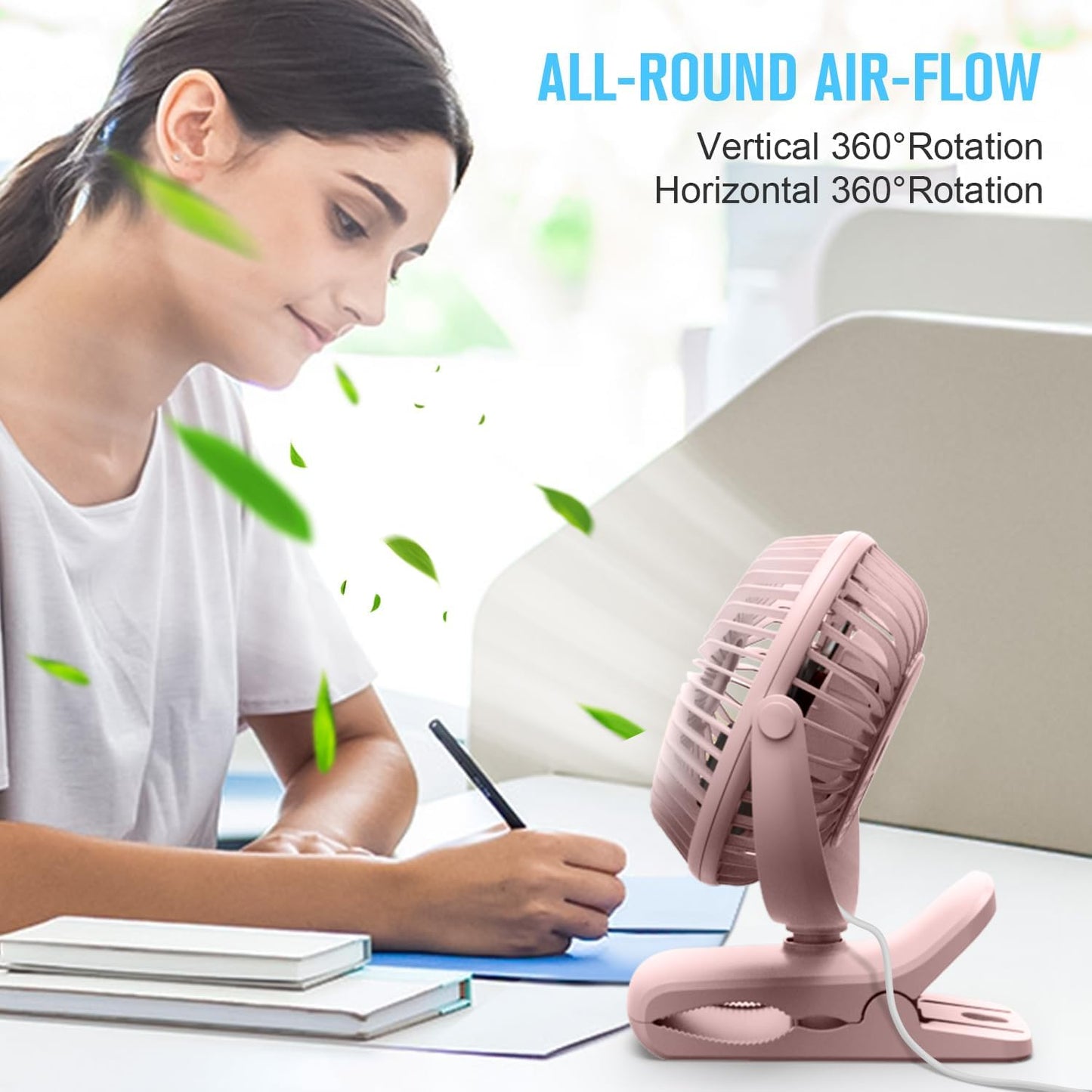 BESKAR Small Clip on Fan, 3 Speeds USB Fans with Strong Airflow, Clip & Desk Fans USB Plug in with Sturdy Clamp - Ultra Quiet operation for Office Dorm Bedroom Stroller