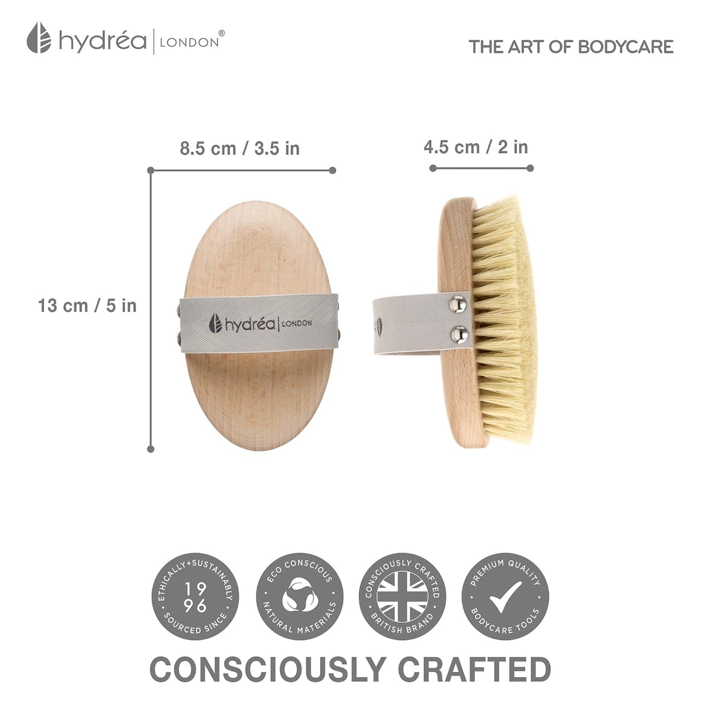 Hydrea London Dry Brushing Body Brush with Cactus Bristle - Cellulite Remover, Vegan Best Dry Brush for Flawless Skin, Helps Improve Lymphatic Drainage - FSC® Certified Beechwood.