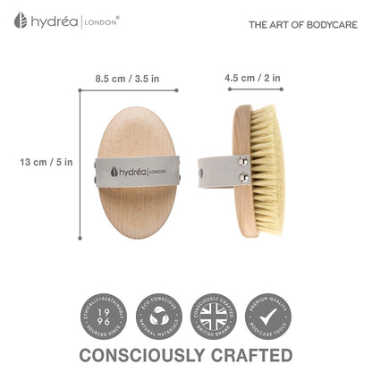 Hydrea London Dry Brushing Body Brush with Cactus Bristle - Cellulite Remover, Vegan Best Dry Brush for Flawless Skin, Helps Improve Lymphatic Drainage - FSC® Certified Beechwood.