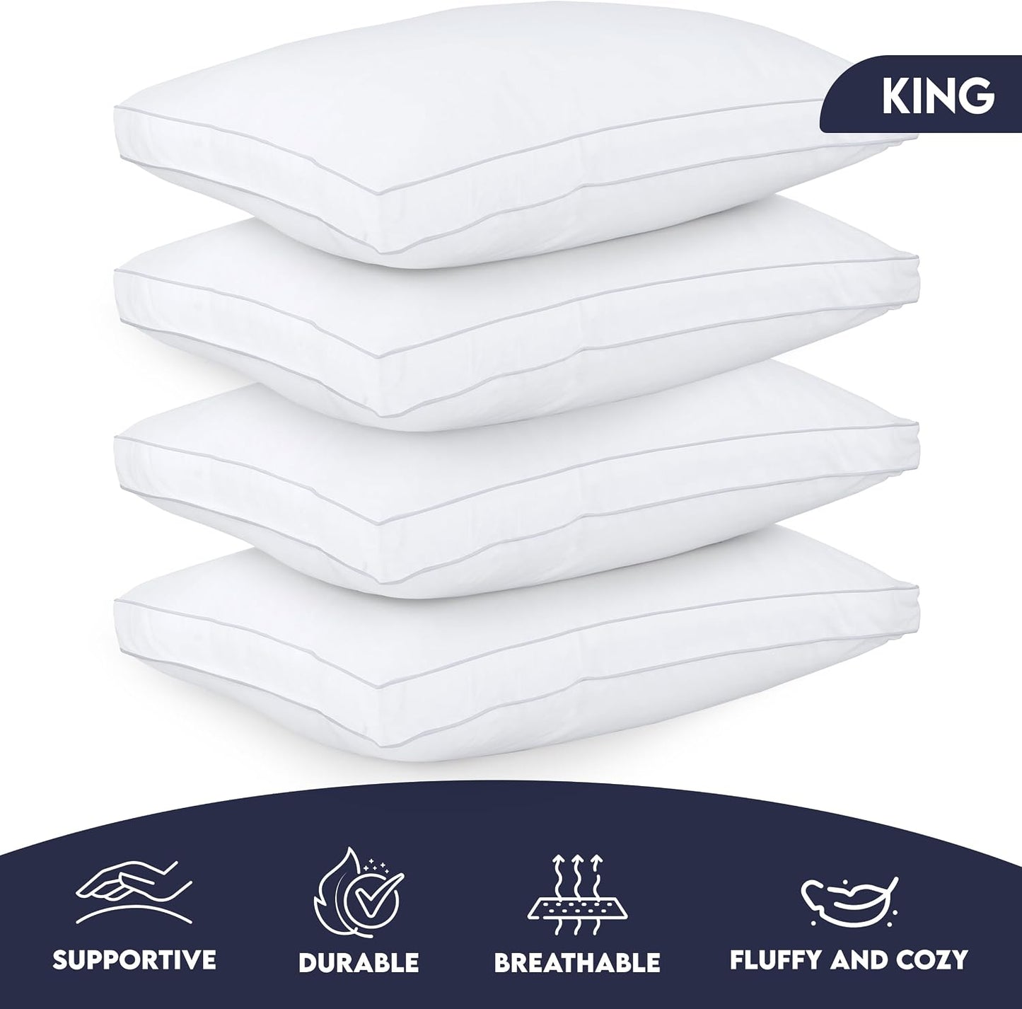 Utopia Bedding Down Alternative Bed Pillows for Sleeping Queen Size (White), Set of 2, Soft & Fluffy Pillow with Cooling, Hotel Quality, Gusseted Pillow for Back, Stomach or Side Sleepers