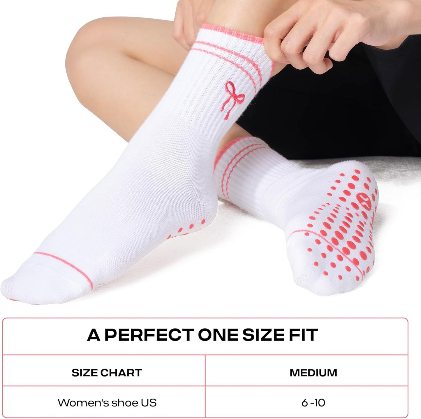 COOLMATE Pilates Socks with Grips for Women, Yoga Socks, Crew Non Slip Women for Barre, Pilates Gifts for Women - Colors B