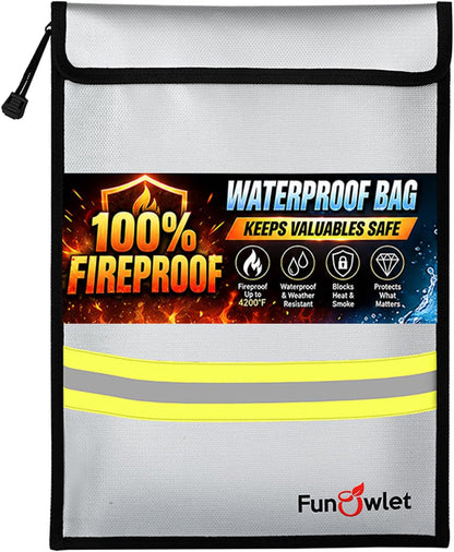 FunOwlet Fireproof Waterproof Money Document Bag, 2pack 15" x 11"