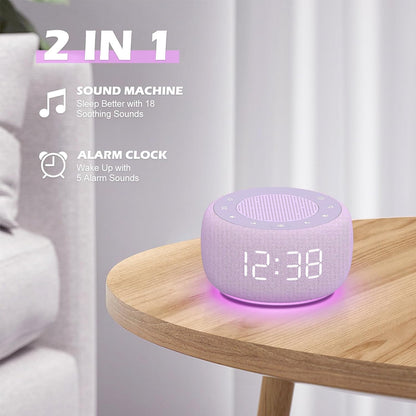 Buffbee Alarm Clock with Sound Machine for Bedrooms – 2-in-1 White Noise Machine for Sleep, Gentle Wake-Up with Soft Alarm Sounds, Ambient Night Light, Plug-in, Sleep Better, Wake Gently