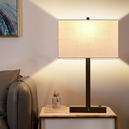 21" Touch Bedside lamps with 2 USB & AC Outlets, 3-Way Dimmable Bedside Table Lamps Set of 2 for Bedroom Living Room Office Reading, Gray Shade Lamps for Night Stands, 5000K LED Bulbs Included