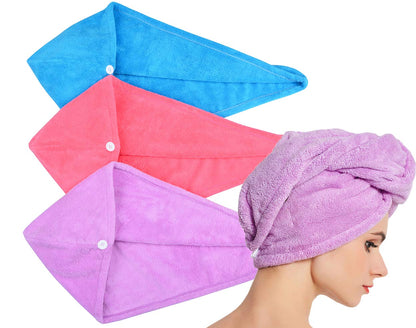 HOPESHINE Hair Towel Twist Microfiber Bamboo Fabric Women's Soft Shower Towels for CurlyHair Turban Wrap Drying Cap Great Gift for Girls 3-Pack