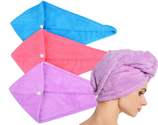 HOPESHINE Hair Towel Twist Microfiber Bamboo Fabric Women's Soft Shower Towels for CurlyHair Turban Wrap Drying Cap Great Gift for Girls 3-Pack