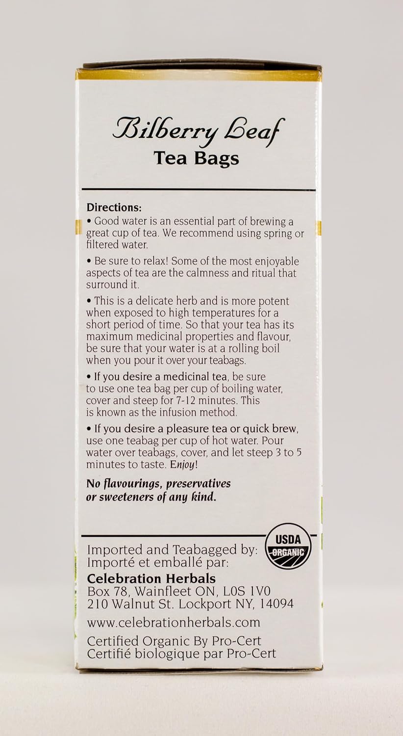 Celebration Herbals Teabags Herbal Tea Bilberry Leaf Organic, 24 Bags