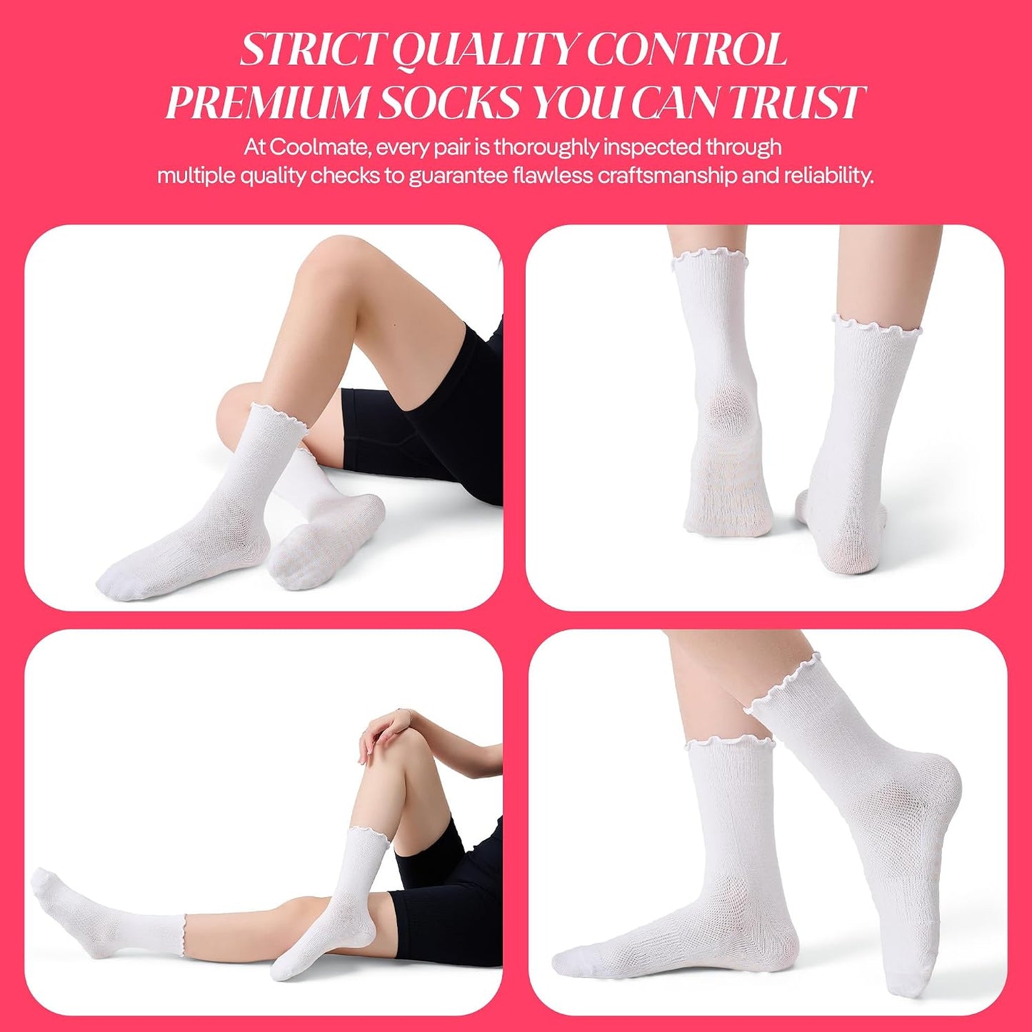 COOLMATE Pilates Socks with Grips for Women, Yoga Socks, Crew Non Slip Women for Barre, Pilates Gifts for Women - Colors B