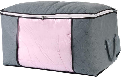 combocube Comforter Storage Bag, Zippered Bag with Large Clear Window and Carry Handles, Space Saver Organizers for Closet, Blanket, Pillow, Quilt, Bedding, Clothes (Grey Large)